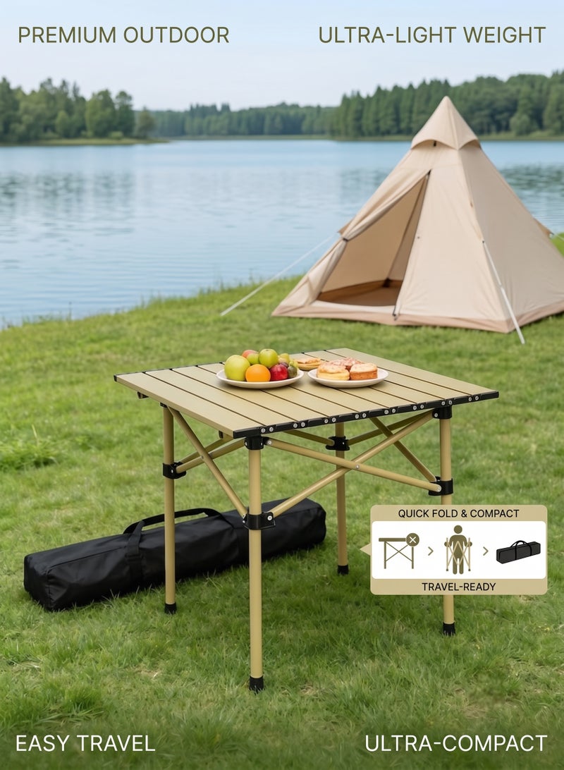 Portable lightweight folding camping table | Portable roll-up side table | Outdoor camping folding table | Lightweight beach table | Picnic table | With storage bag and mesh bag （53×51×50cm） - Image 1