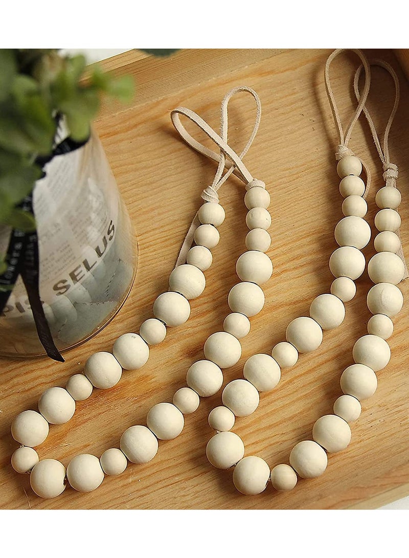 SOLARAE Wood Bead Curtain Tieback Boho Curtain Tiebacks Curtain Holdbacks for Wall Farmhouse Curtain Tiebacks Window Treatment Drape Tie Back with Hooks for Bedroom Wall Dining Decoration 2 Pieces - Image 4