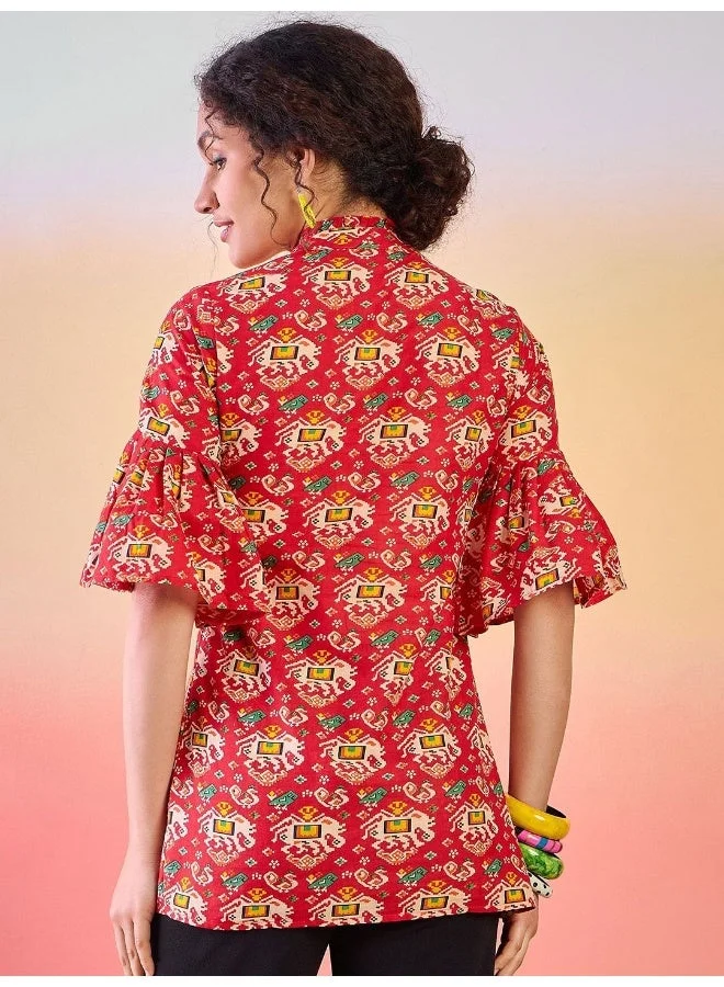AKS  Ethnic Motif Printed Bell Sleeve Cotton Tunic for Women | Best Price UAE