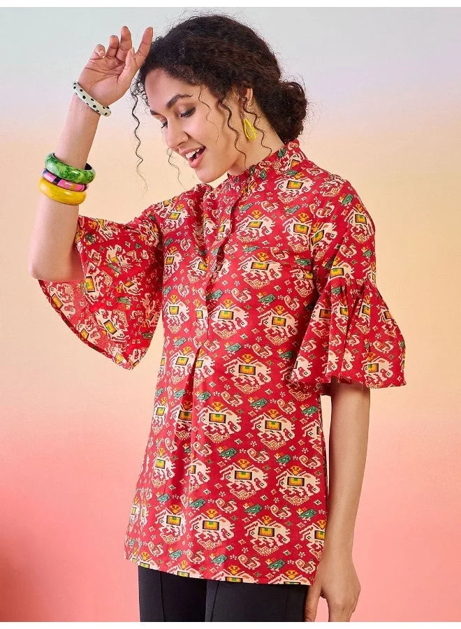 AKS  Ethnic Motif Printed Bell Sleeve Cotton Tunic for Women | Best Price UAE