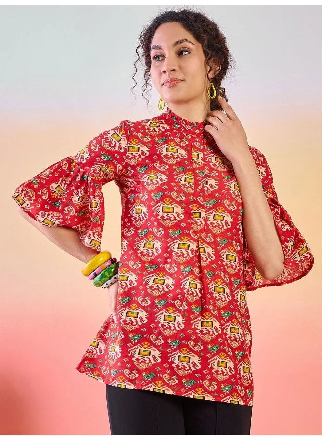 أيه كيه إس تونيك قطني بأكمام الجرس مطبوع بنقوش عرقية