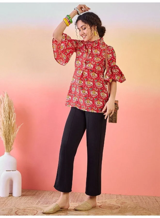 AKS  Ethnic Motif Printed Bell Sleeve Cotton Tunic for Women | Best Price UAE