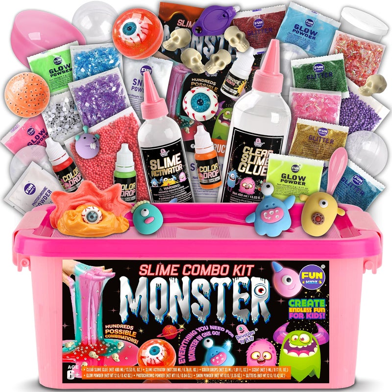 FUN KIDZ Halloween Toy Monster Slime Kit for Girls Ages 6-12, FunKidz Glow in Dark Slime Making Kit for Kids Make Soft Slime Balls with Photochromic Powder Kid Ideal Party Gifts - Image 1