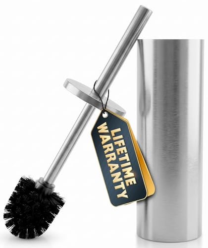 NOVSIX Stylish Stainless Steel Toilet Brush and Holder Set Silver Toilet Bowl Brush and Holder with Splash Cover Sturdy Bristles Corrosion Scratch Resistant Elegant Design Effective Deep Cleaning - Image 1