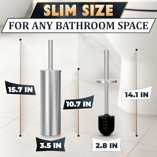 NOVSIX Stylish Stainless Steel Toilet Brush and Holder Set Silver Toilet Bowl Brush and Holder with Splash Cover Sturdy Bristles Corrosion Scratch Resistant Elegant Design Effective Deep Cleaning - Image 3
