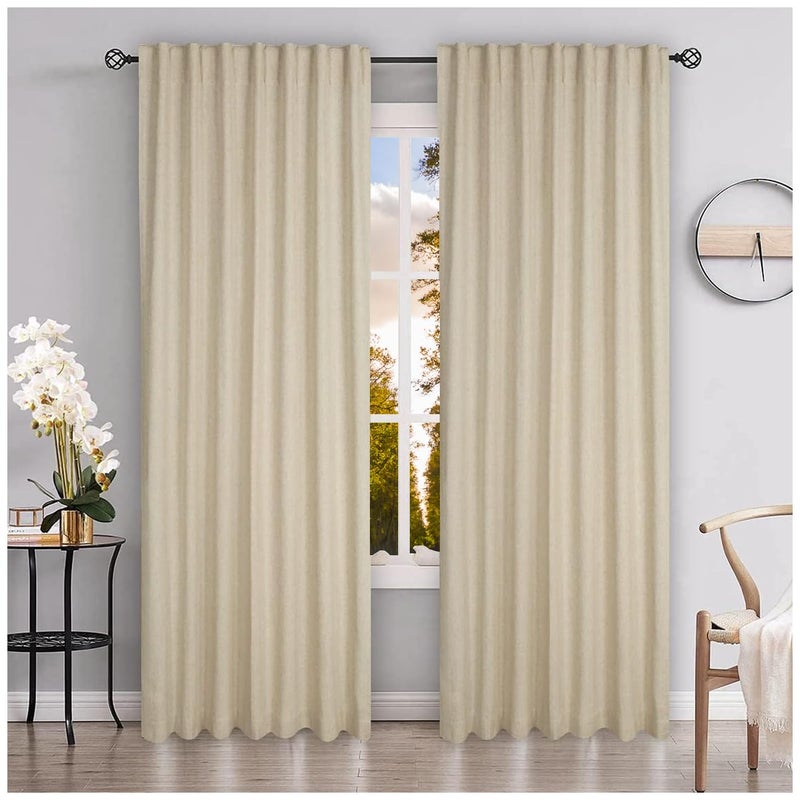 Farmhouse Linen Flax Drapes 50x63  Natural Tab Top Window Panels Set of 2 Room Darkening Rustic Boho Curtains for Bedroom Living Room Holiday Decor for Thanksgiving  Christmas