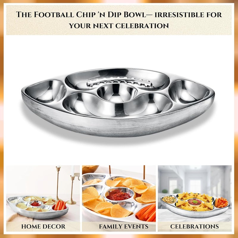 Gute Football Tailgate Superbowl Serving Bowl Silver Brass Snack Candy  Salad Bowl Chip n Dip American Sports Decorative Centerpiece Serving Platter for Nuts Salsas Food Serveware Decor Entertaining - Image 2
