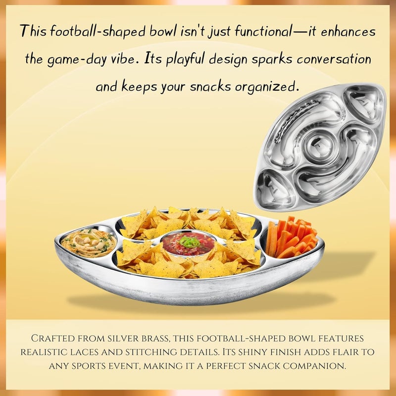 Gute Football Tailgate Superbowl Serving Bowl Silver Brass Snack Candy  Salad Bowl Chip n Dip American Sports Decorative Centerpiece Serving Platter for Nuts Salsas Food Serveware Decor Entertaining - Image 3