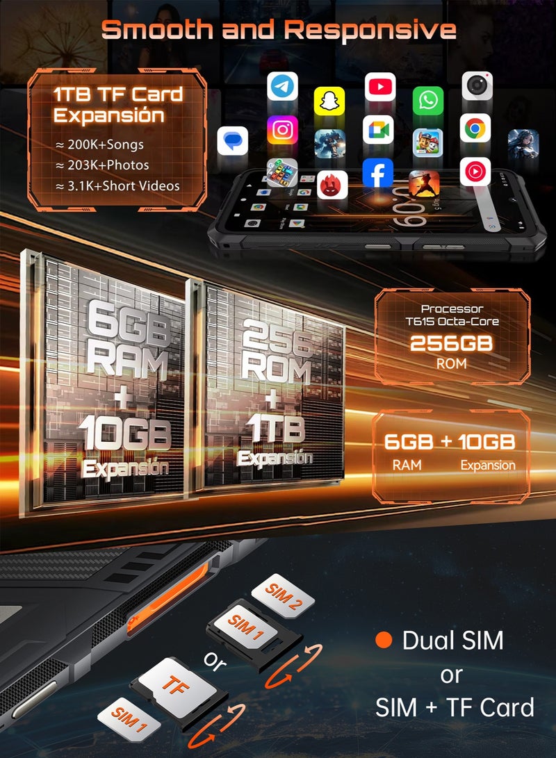 Cubot KingKong ES 3 Rugged Smartphone 4G 6GB RAM+256GB ROM 6.74 Inch Display Android 15 Smart Phone 48MP+16MP Camera / NFC/ Dual SIM Mobile -Black - Image 4