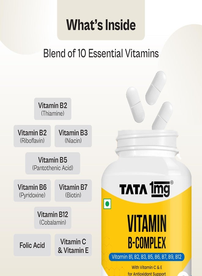 TATA 1MG كبسولات تاتا 1 ملغ من فيتامين ب المركب، تحتوي على 100% من الكمية الموصى بها يوميًا من فيتامينات ب1، ب2، ب3، ب5، ب6، والبيوتين، بالإضافة إلى فيتامين ج وفيتامين هـ، تساعد في الحفاظ على الطاقة والمناعة وصحة البشرة، مناسبة للنساء والرجال، عبوة من 60 كبسولة نباتية - Image 5