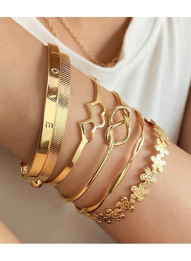 6pcs Chic Bracelets Trendy Flower/ Knot/ Heart Design Mix And Match For Daily Outfits Party Accessories Adjustable Jewelry  - Image 1