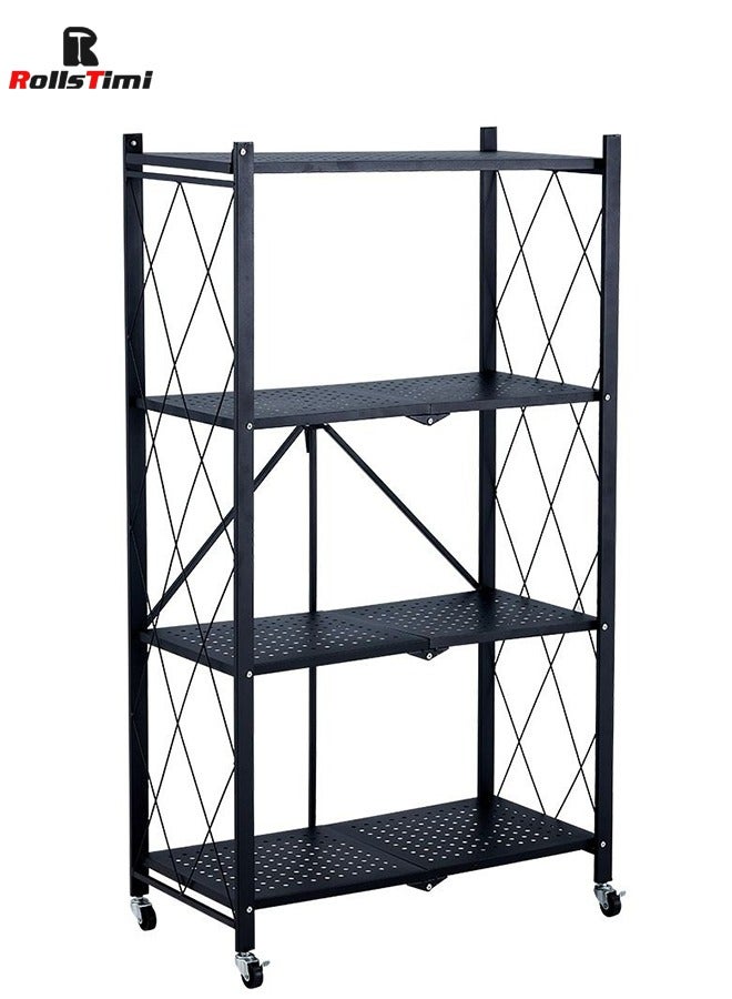 RollsTimi  4 Tier Foldable Storage Shelves Multipurpose Rack for Living Room Bedroom Kitchen Garage Easy Assembly Black - Image 1