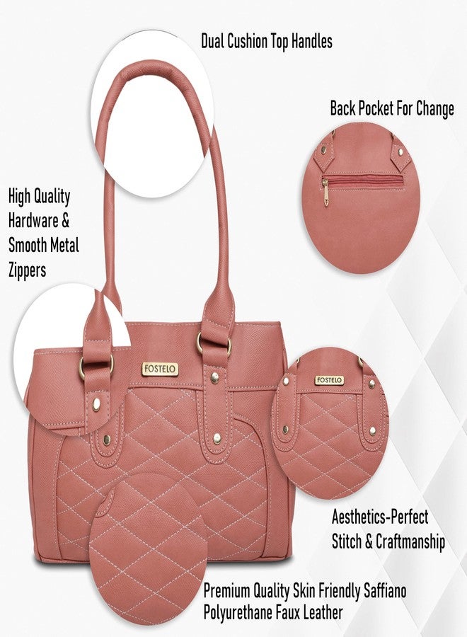 Fostelo Women's Paulie Satchel Tote Handbag for Women | Ladies Purse | Stylish Shoulder Bag | Gift For Women | Light Pink - Image 2