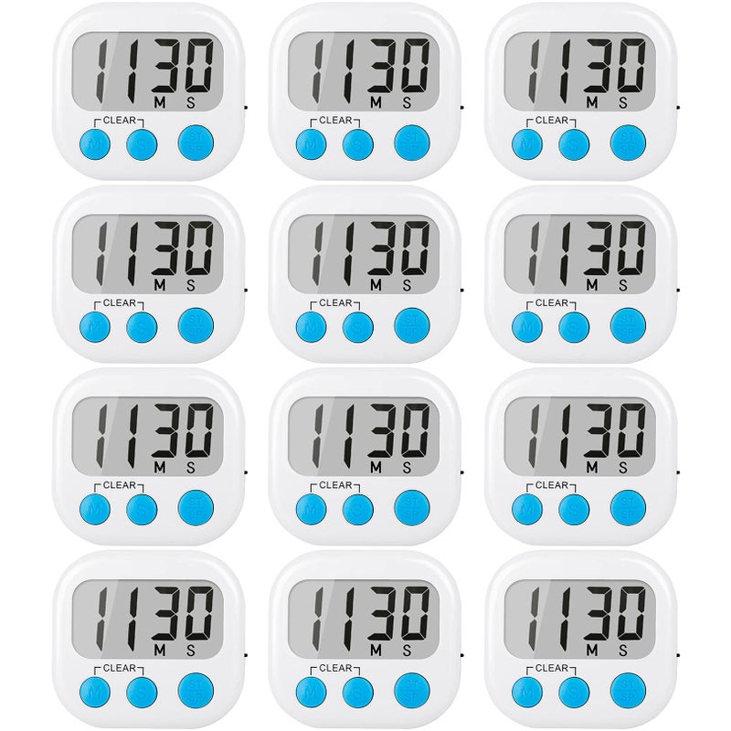 12 Pack Digital Kitchen Timers for Cooking Magnetic Timer for Cooking Loud Alarm White