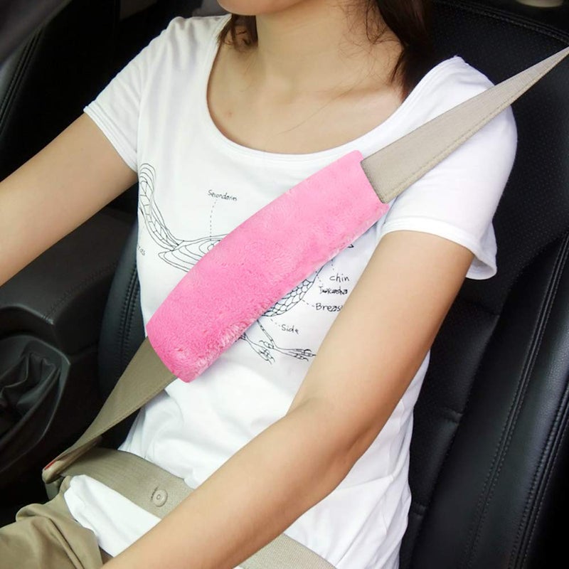 SUNTRADE Soft Faux Car Seat Belt Cover Pad,Car Safety Seat Belt Strap Shoulder Pad for Adults and Children,Suitable for Car Seat Belt,Backpack,Shoulder Bag,Set of 2 (Pink) - Image 2