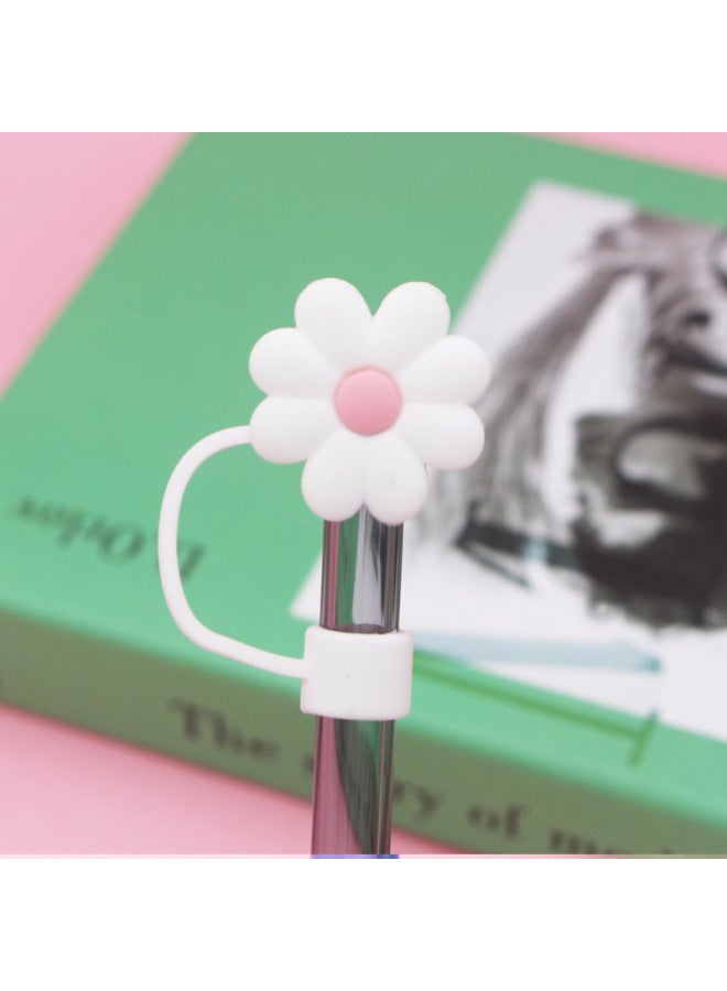 Direct 10mm Cute Shape Straw Sleeve Dustproof Recyclable Straw Cap Environmentally Friendly Straw Plug-Color:Large White Powder Chrysanthemum 10mm-Specifications:Bag Without Straw  - Image 1