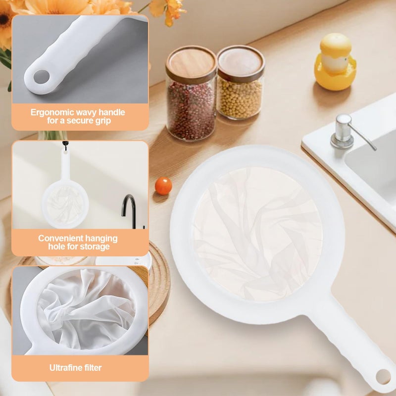 smrtcol Ultra-Fine Nylon Mesh Strainer- Mini Kitchen Colander for Coffee, Milk, Yogurt, Juice - Non-Slip Handle & Hanging Hole (120 Mesh) - Image 3