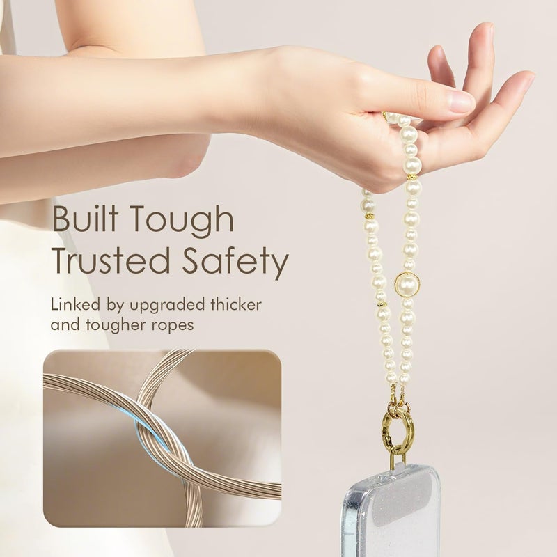 SURPHY Phone Charm, Pearl Phone Strap with Tether Tab & Premium Metal Buckle, Cellphone Lanyard Beaded Bracelets for Women, Cellphone Chain Wrist Strap - Image 3