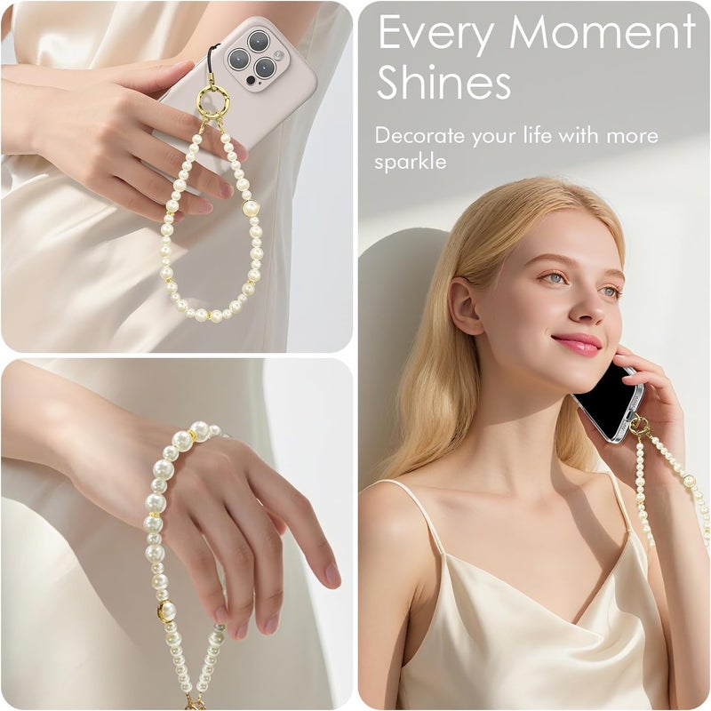 SURPHY Phone Charm, Pearl Phone Strap with Tether Tab & Premium Metal Buckle, Cellphone Lanyard Beaded Bracelets for Women, Cellphone Chain Wrist Strap - Image 5