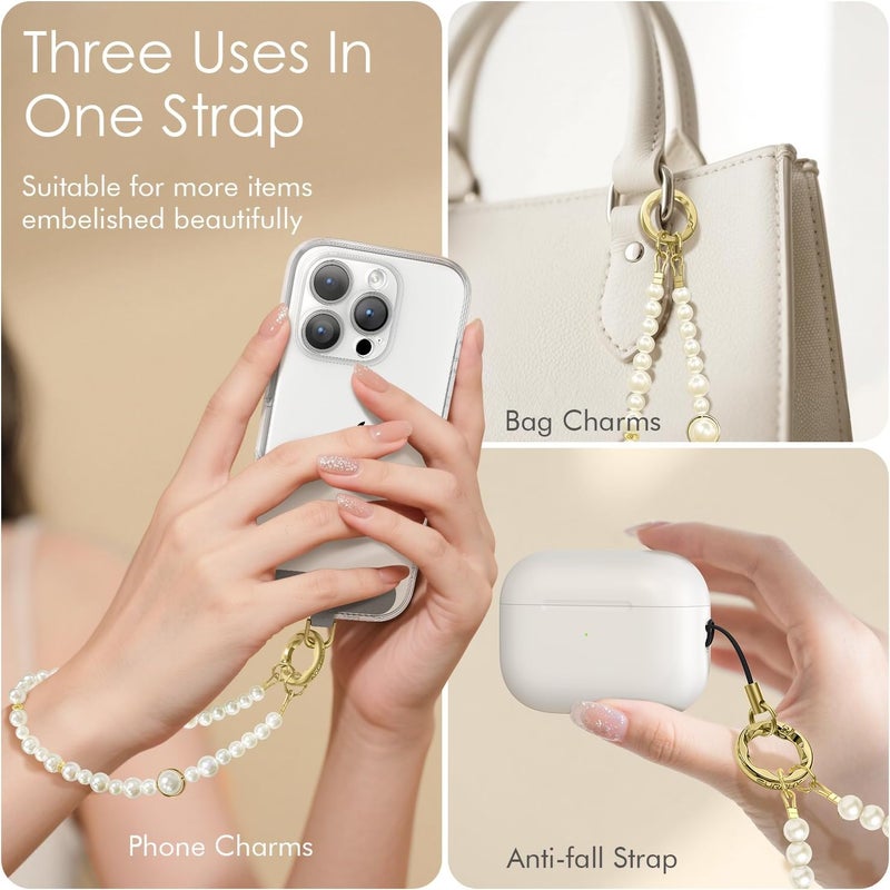 SURPHY Phone Charm, Pearl Phone Strap with Tether Tab & Premium Metal Buckle, Cellphone Lanyard Beaded Bracelets for Women, Cellphone Chain Wrist Strap - Image 2