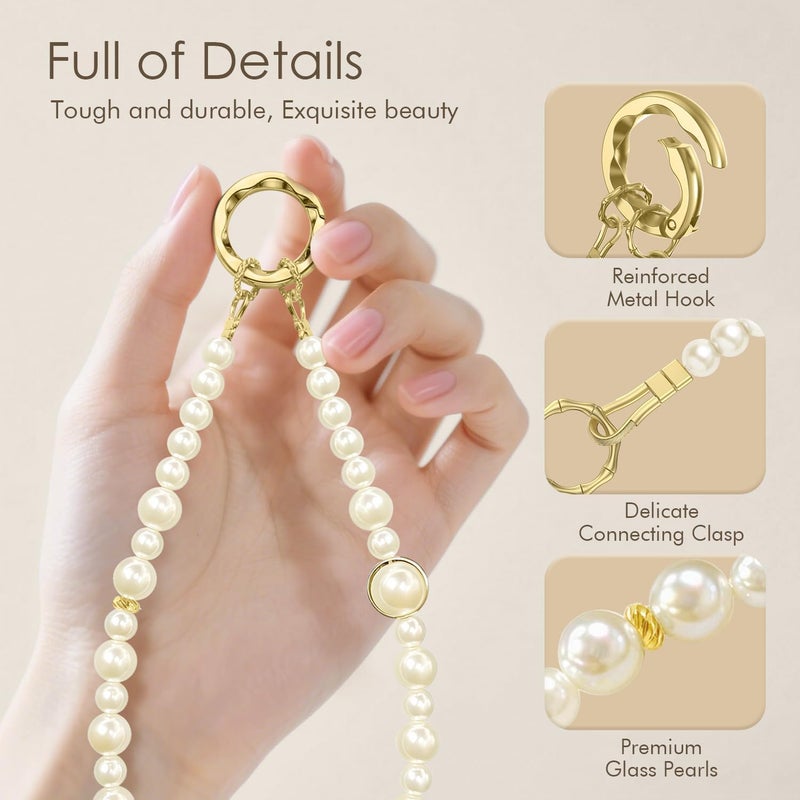 SURPHY Phone Charm, Pearl Phone Strap with Tether Tab & Premium Metal Buckle, Cellphone Lanyard Beaded Bracelets for Women, Cellphone Chain Wrist Strap - Image 4