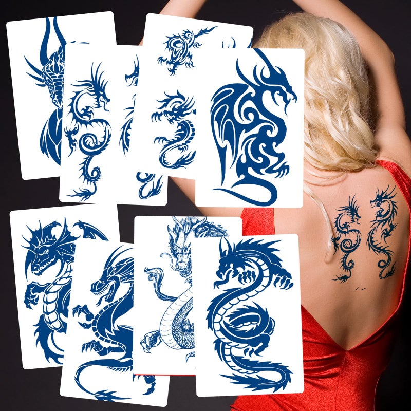 8Sheet Dragon Temporary Tattoos  Realistic Infinity Totem Designs with PlantBased Ink  Long Lasting Body Art for Men Women  All Ages