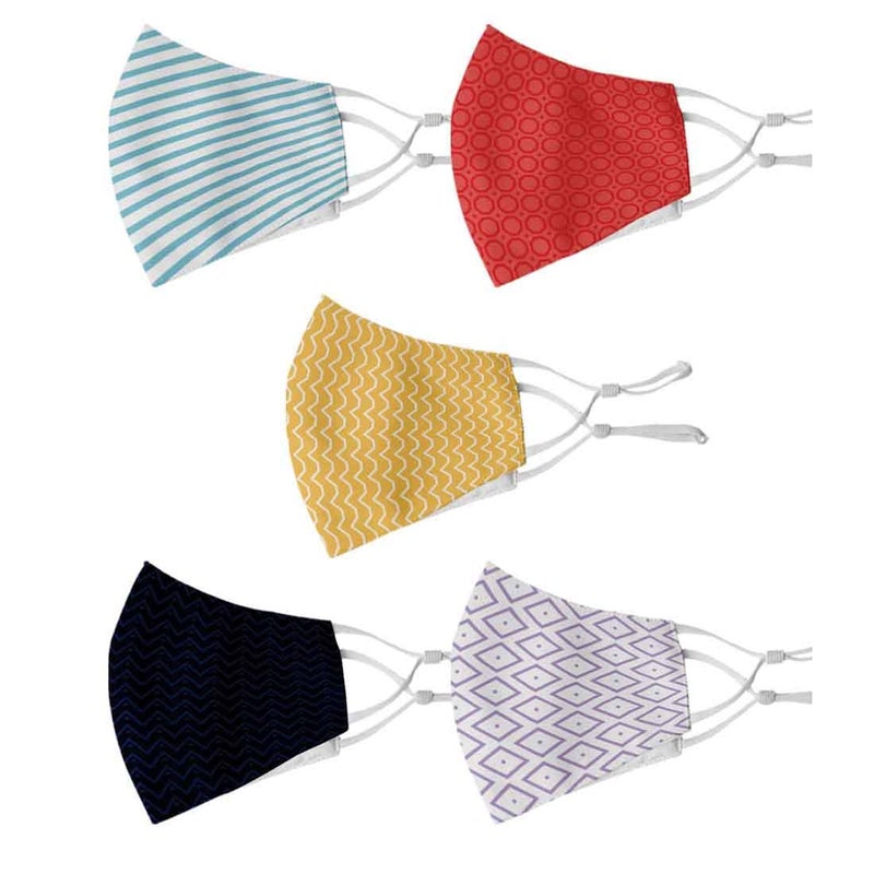 Crazyify Crazyify Red Yellow Black White Print Face Mask Face Mask Set of 5 For WomenMen with Adjustable Earloop Two Layer Soft Printed Canvas Fabric with HD Print Washable Resuable  - Image 1