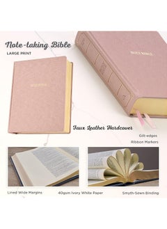 KJV الكتاب المقدس، طباعة كبيرة للكتاب المقدس لتدوين الملاحظات، غلاف صلب من الجلد الصناعي - نسخة الملك جيمس، أرجواني لؤلؤي  - Image 2