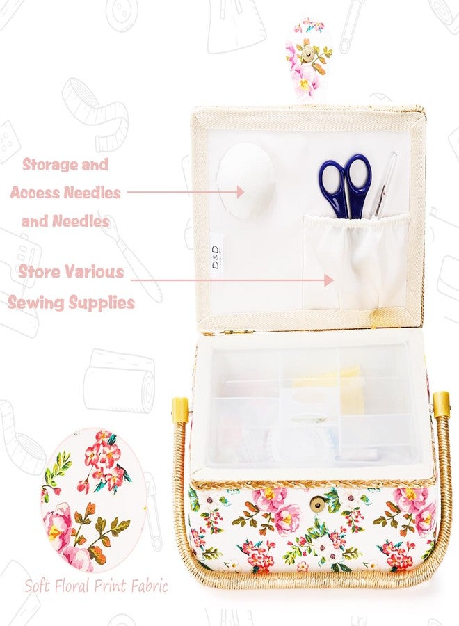SHANDERBAR Sewing Basket with Accessories, Floral Print Sewing Box for Sewing Supplies,Wooden Sewing Kits Storage Box with Removable Tray,Sewing Basket Organizer Carrying Bag for Beginners & Professional - Image 4