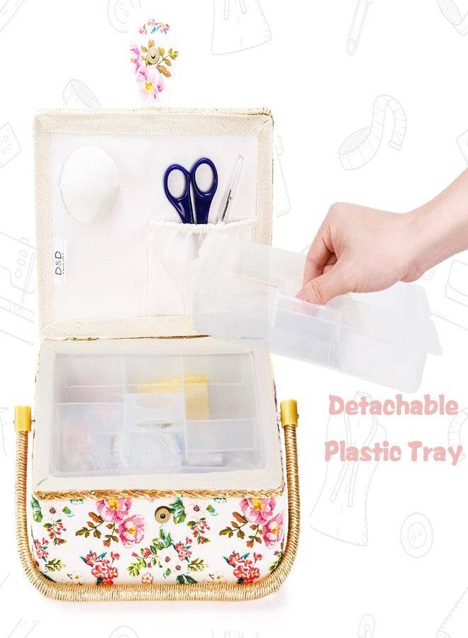 SHANDERBAR Sewing Basket with Accessories, Floral Print Sewing Box for Sewing Supplies,Wooden Sewing Kits Storage Box with Removable Tray,Sewing Basket Organizer Carrying Bag for Beginners & Professional - Image 5