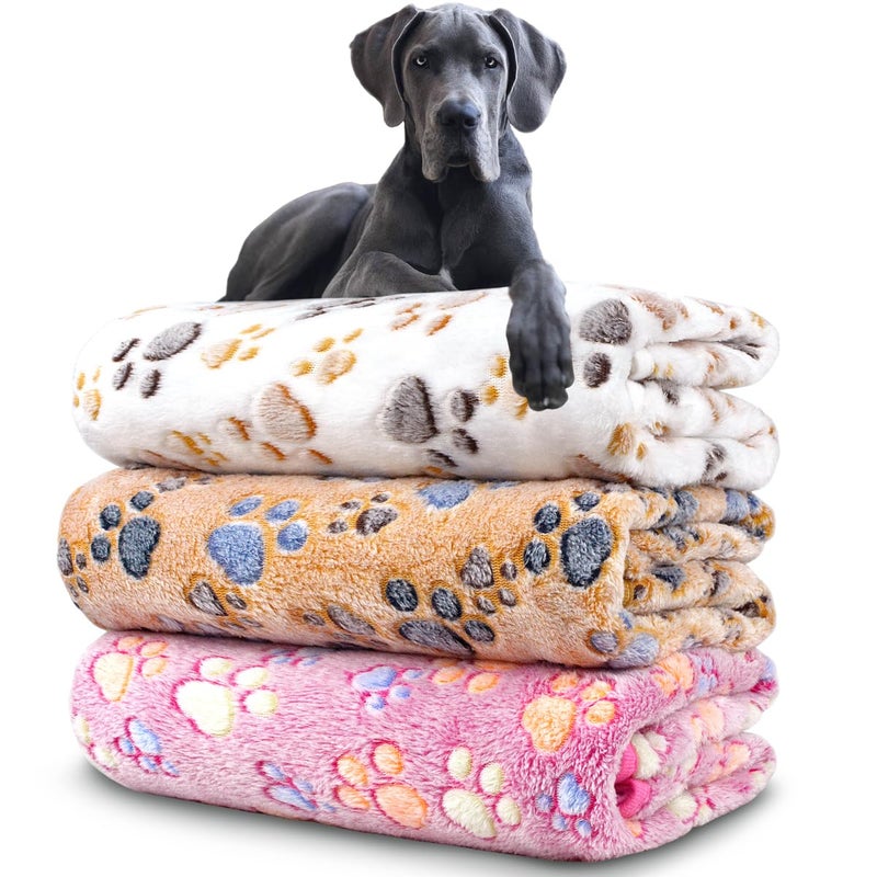 NXDZI Dog Blankets for Medium Large Dogs, 3 Pack Dog Blanket Washable 41" x 31", Fuzzy Soft Pet Mat Throw Cover for Kennel Crate Bed, Cute Paw Pattern, Cat Blanket, Blankets for Dogs, Pet Blanket - Image 1