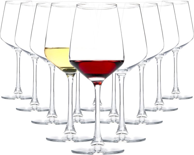 HAKEEMI Red/White Wine Glasses Set of 12, 12 oz Clear Wine Glasses with Stem, Dishwasher Safe - Image 1