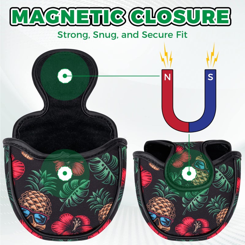VIXYN Mallet Putter Cover - Cool Mallet Putter Headcover - Magnetic Fleeced Lined Head Covers to Protect Your Golf Clubs (Flamingo)(Pineapple Skull) - Image 4