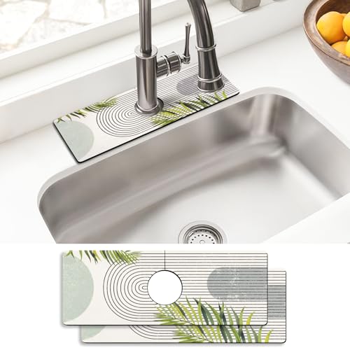 aquoechd Sink Faucet Absorbing Mat, 2 Pack Drying Mat Around Faucet Sink Splash Guard Behind Faucet Sinkmat For Kitchen Bathroom Island Rv 15 * 5.5 Inch (38 * 14 cm) - Image 1