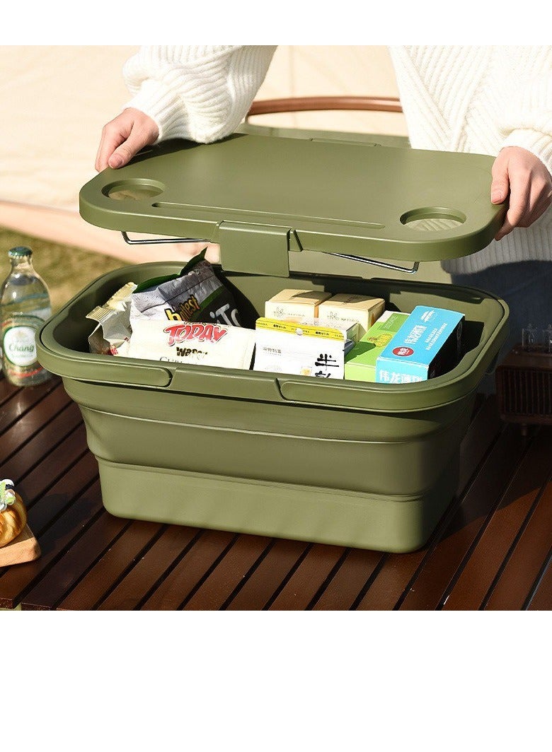 BAIG Picnic Basket, Folding Outdoor Camping Storage Box, Covered Fruit Hand-held Basket, Car Trunk Storage Basket  - Image 1