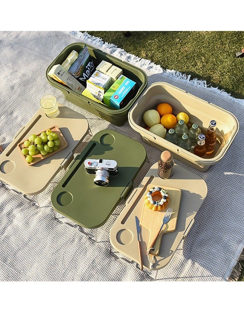 BAIG Picnic Basket, Folding Outdoor Camping Storage Box, Covered Fruit Hand-held Basket, Car Trunk Storage Basket  - Image 2