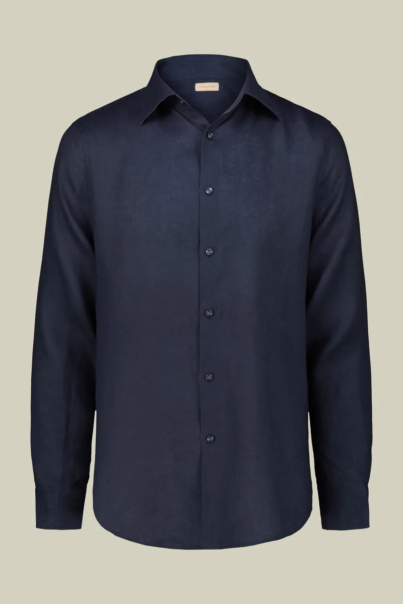 Doppelganger Blue Men's casual shirt with classic collar, 100% linen - Indigo for Men | Best Price UAE