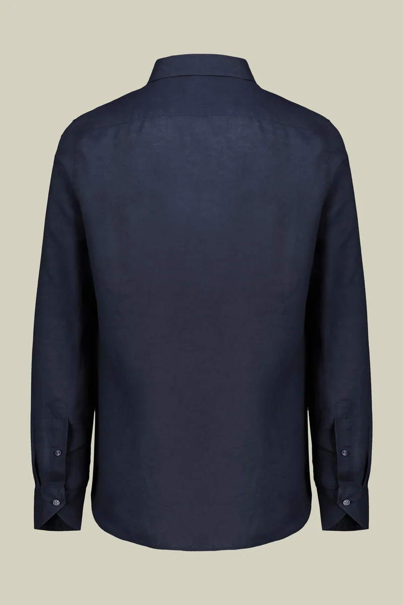 Doppelganger Blue Men's casual shirt with classic collar, 100% linen - Indigo for Men | Best Price UAE