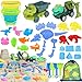 FUSPWEAO Beach Toys 36Pcs Dinosaur Sand Toys for Kids Toddlers Sandbox Toys with 2 Truck Collapsible Beach Bucket Mesh Bag Sand Molds Sand Castle Building Kit Travel Beach Toy for Kids Toddlers Ages312 - Image 3