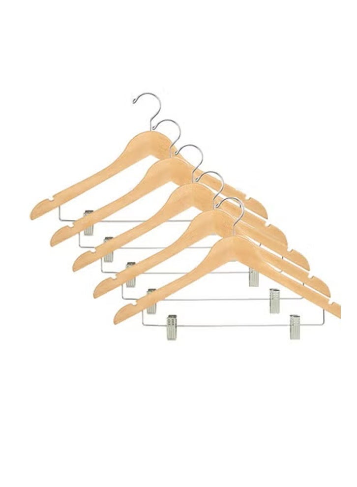 NKX Pack of 5 High Quality Wooden Suit and Pants Rack with Shoulder Notches Hangers  - Image 1