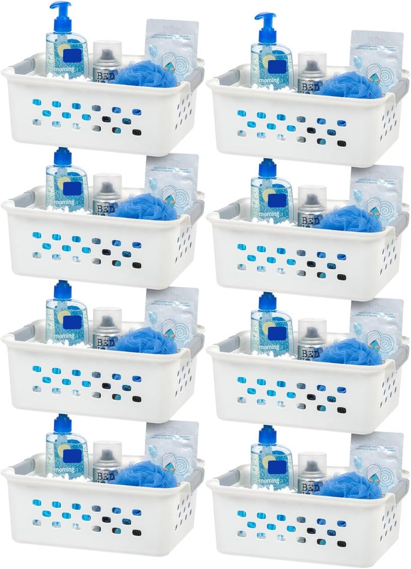 IrisUSA Plastic Basket, 8-Pack, Small, Shelves Storage Basket for Organizing Pantry Cabinet Bedroom Office Craft Room, White - Image 1