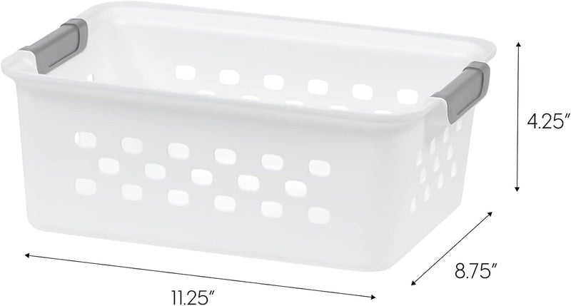 IrisUSA Plastic Basket, 8-Pack, Small, Shelves Storage Basket for Organizing Pantry Cabinet Bedroom Office Craft Room, White - Image 2
