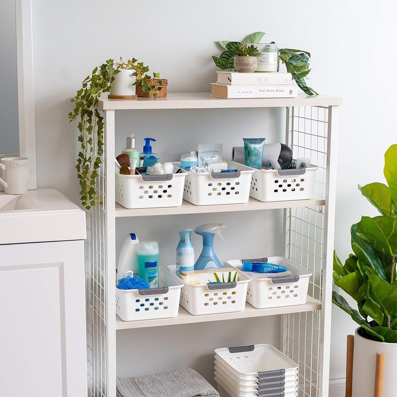 IrisUSA Plastic Basket, 8-Pack, Small, Shelves Storage Basket for Organizing Pantry Cabinet Bedroom Office Craft Room, White - Image 4