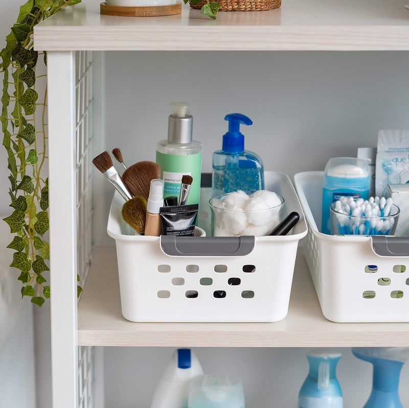 IrisUSA Plastic Basket, 8-Pack, Small, Shelves Storage Basket for Organizing Pantry Cabinet Bedroom Office Craft Room, White - Image 5