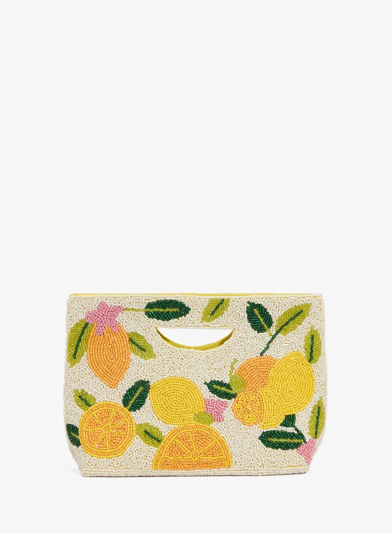 Ginger Boutique Embroidered Beaded Lemon Clutch