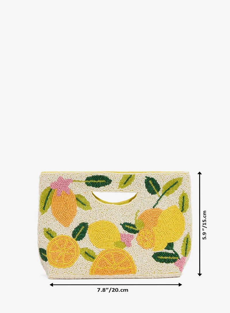 Ginger Boutique Yellow Embroidered Beaded Lemon Clutch for Women | Best Price UAE