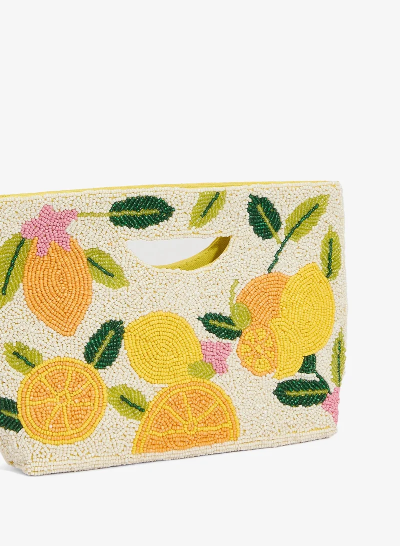 Ginger Boutique Yellow Embroidered Beaded Lemon Clutch for Women | Best Price UAE