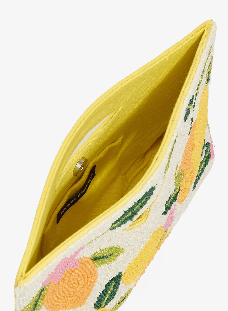Ginger Boutique Yellow Embroidered Beaded Lemon Clutch for Women | Best Price UAE