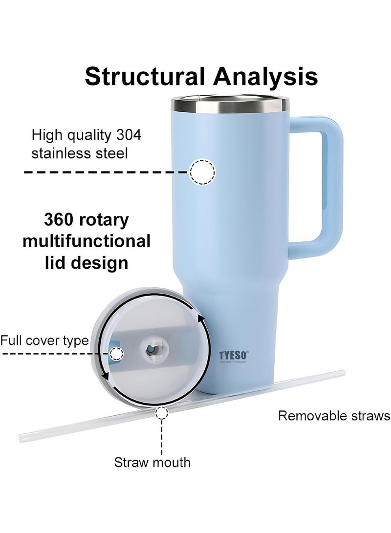 Tyeso 30 oz Tumbler with Handle, Straw and Lid - Leak Resistant Insulated Stainless Steel Water Bottle, Car Cup Holder Friendly Travel Coffee Mug (Light Blue) - Image 3