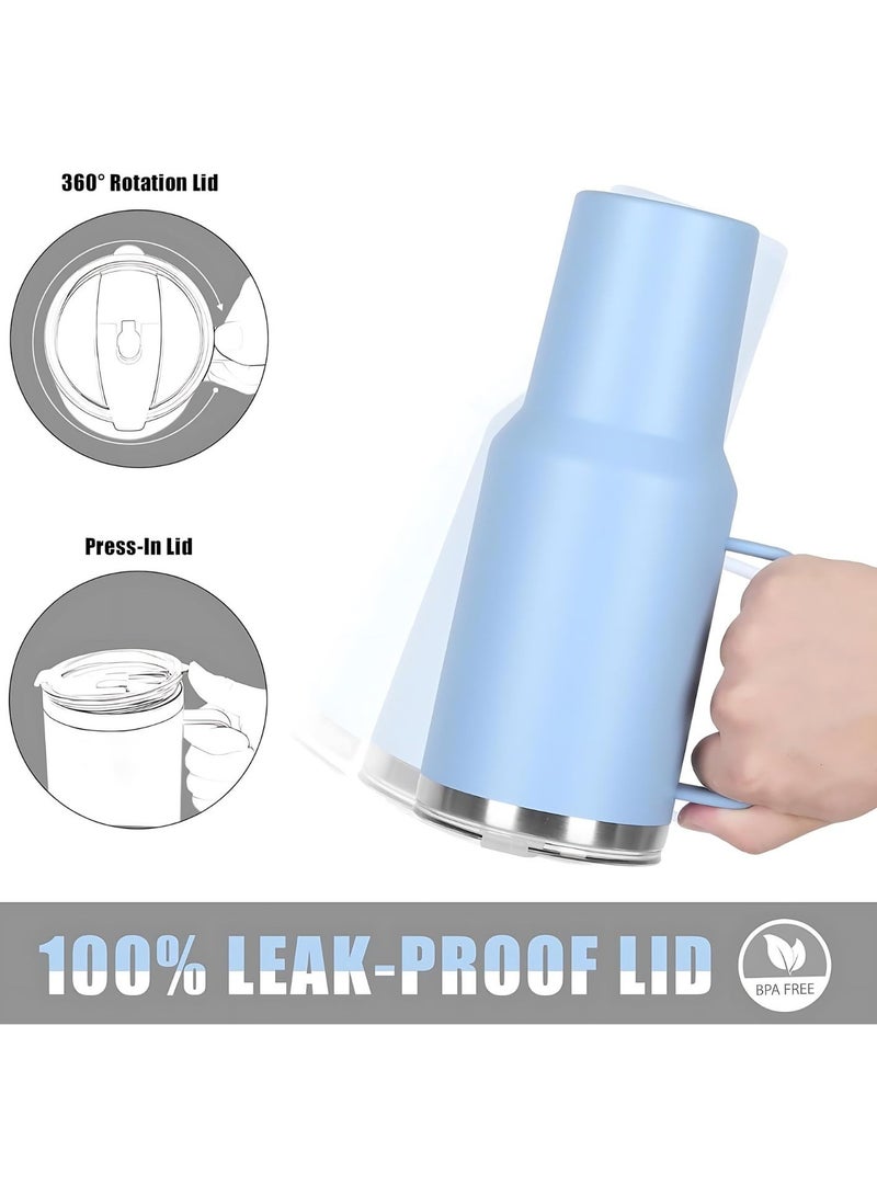 Tyeso 30 oz Tumbler with Handle, Straw and Lid - Leak Resistant Insulated Stainless Steel Water Bottle, Car Cup Holder Friendly Travel Coffee Mug (Light Blue) - Image 4